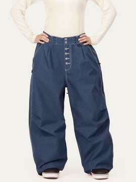 Women's Raw Utility Rivet Workwear Denim Snow Pants – Double Back Pocket Oversized Fit