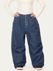Women's Raw Utility Rivet Workwear Denim Snow Pants – Double Back Pocket Oversized Fit