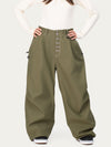 Women's Raw Utility Rivet Workwear Denim Snow Pants – Double Back Pocket Oversized Fit